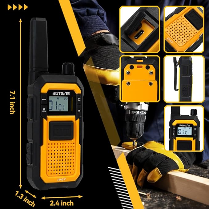 Retevis RB48 Heavy Duty Waterproof Walkie Talkies, Long Range Rechargeable Two Way Radios, Advanced Triple Proof, Vibration Reminder, for Warehousing Construction Contractor(10 Pack)