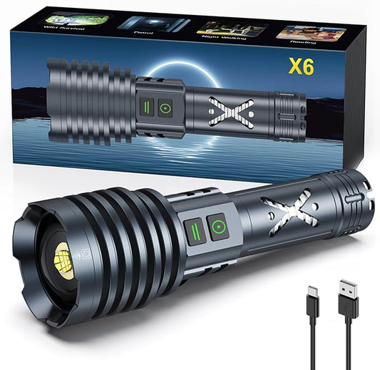 Rechargeable LED Flashlights 5800 High Lumens, Super Bright High Powered Flashlight Long Range W/2 Buttons, Zoomable 12Modes & IP67 Waterproof, Powerful & Strong Handheld Flashlights for Home Camping