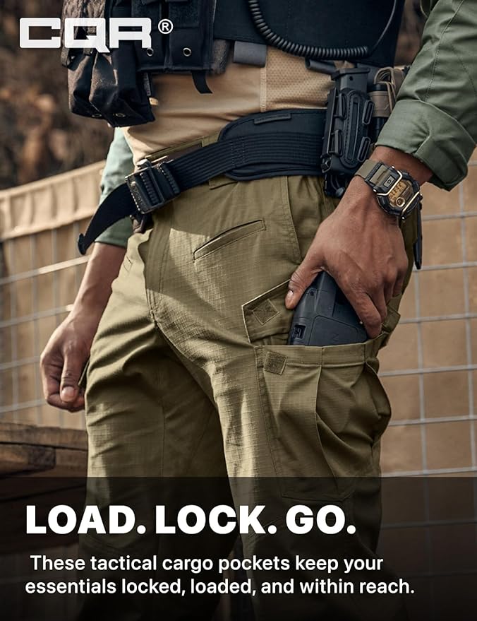 CQR Men's Flex Ripstop Tactical Pants, Water Resistant Stretch Cargo Pants, Lightweight EDC Hiking Work Pants