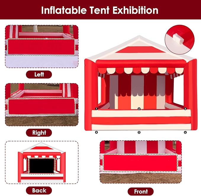 Inflatable Canopy Tent 13x13,Advertising Outdoor Shade Tent with 550w Air Blower,Red & White Striped for Tradeshow,Promotion Events, Parties, Camping