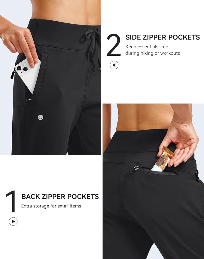 G Gradual Women's Fleece Lined Joggers Water Resistant Hiking Pants High Waisted Winter Thermal Sweatpants 3 Zipper Pockets