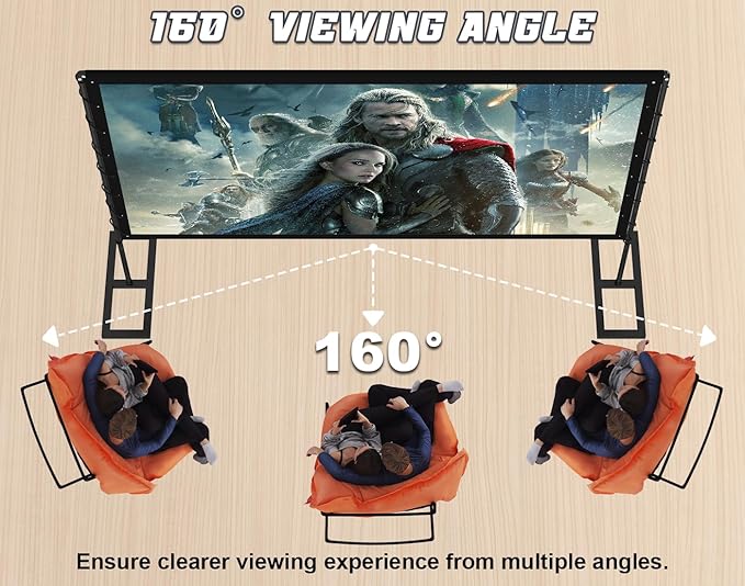 Queension 120 inch Outdoor Projector Screen with Stand, Portable Projector Screen 16:9 HD 4K, Movies Screen with Carry Bag for Outside Backyard, Indoor Wrinkle-Free Screen for Home Theater