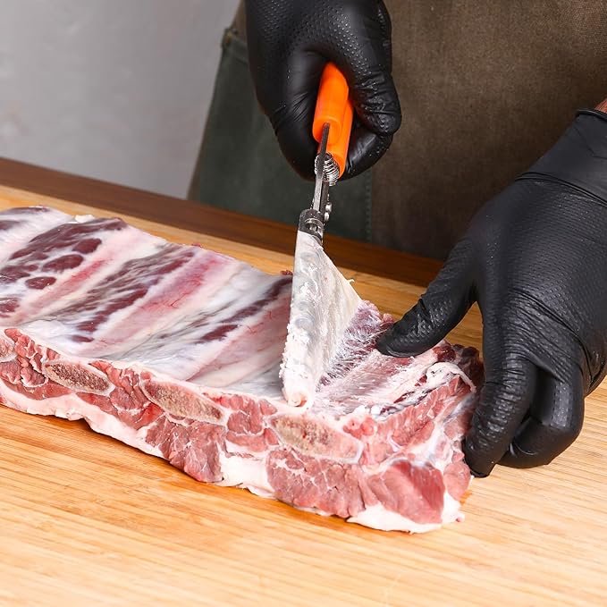 Rib Membrane Remover, Stainless Steel Cooking Accessories, Ergonomic BBQ Accessories, Dishwasher Safe Grilling Accessories, Barbecue Tool Set - Gift for Men (Orange)