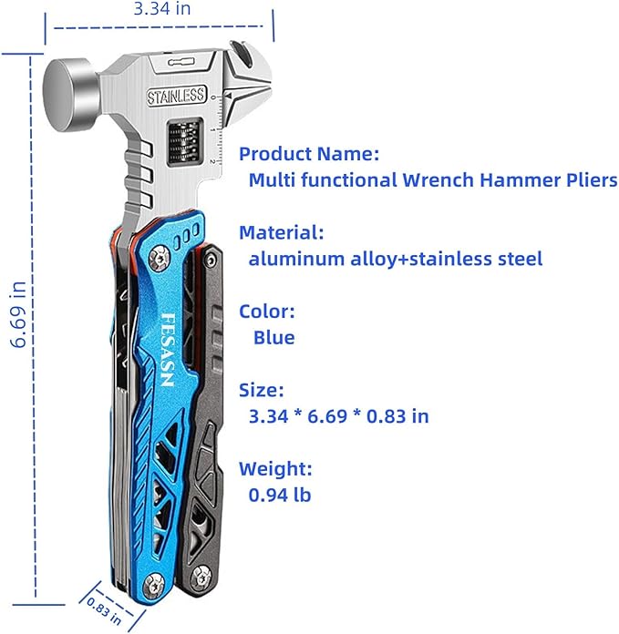 Upgraded Adjustable Wrench Multitool Hammer, 18 in 1 Pocket Multi Tool Pliers, All-in-One Survival Camping Multi Tool Apply to Survival, Camping and Everyday Use
