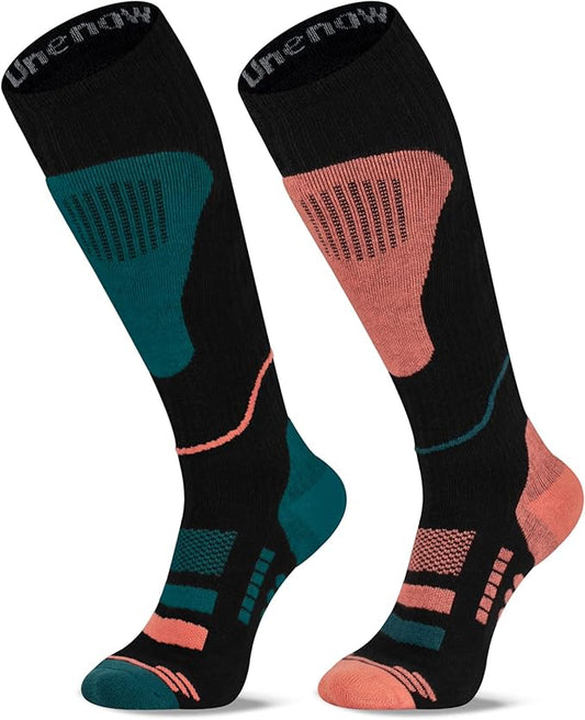 Merino Wool Ski Socks 2 Pairs, Thermal Knee High Warm Socks for Snowboarding, Hiking, Cold Weather, Snow, Hunting