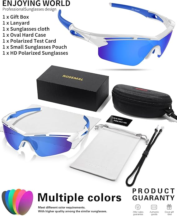 Rosemal Sports Sunglasses Polarized Cycling Sunglasses Running Driving Fishing Hiking for Men Women UV400 TAC TR90