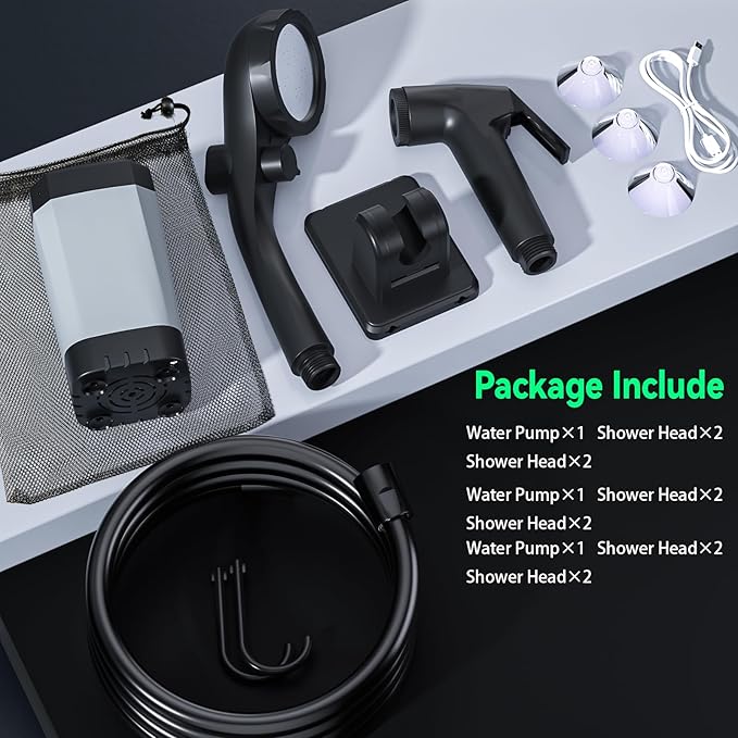 Portable Shower for Camping, 6000mAh Rechargeable Camping Shower Pump with Power & Temperature Display, Shower Head and Bidet Sprayer,Outdoor Shower Pump for Hiking, Travel, Pet