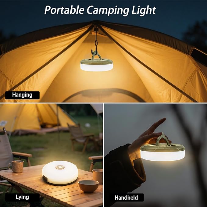 3-Pack Camping String Lights, 4 in 1 Portable Camping Light Rechargeable, 8 Lighting Modes, USB Charging, Quick Storage, 32.8FT Waterproof Tent Lights String for Camping, Hiking, Yard, Christmas
