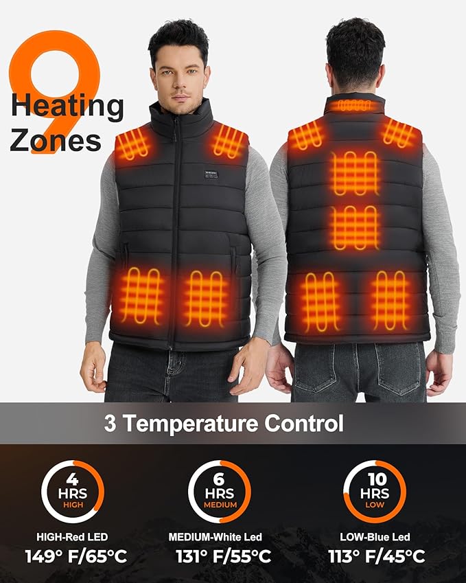 Heated Vest for Men with Battery Pack Included 16000mAh 7.4V, Electric Men's Heated Vests Lightweight Heating Vest Cycling