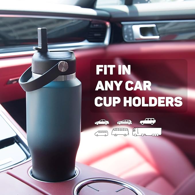 32oz Insulated Water Bottle Keep Cold 24h&Hot 12h, Double Wall Vacuum Insulated Water Bottles with Straw/Spout Lid, Stainless Steel Water Bottles that Fit in Any Car Cup Holder, Leak-proof