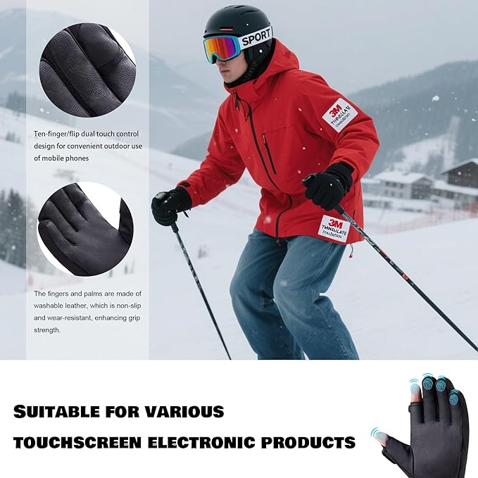 Winter Gloves for Men Women - Touchscreen Thermal Windproof Waterproof Cold Weather Gloves for Dog Walking