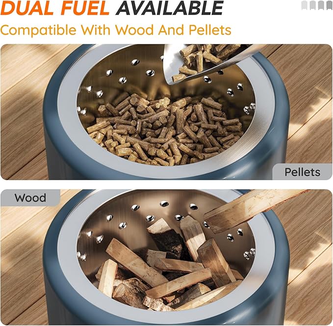 Mini Smokeless Tabletop Fire Pit with Pan Stand, Portable Stainless Steel Firepit Stove for Camping, Burns Pellets or Wood, Includes Travel Bag, Blue