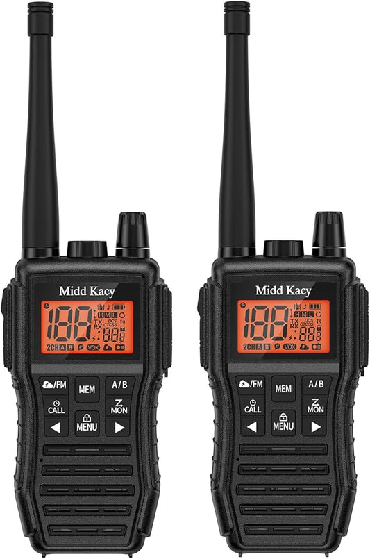 Midd Kacy MK208 Two Way Radio,Walkie Talkies,Multi-Function Walkie-Talkies with 61 Channels,121 Privacy Codes,New Flashlight,MEM,IP55 Waterproof,SOS,NOAA Weather Alerts,VOX-Black,2 Pack