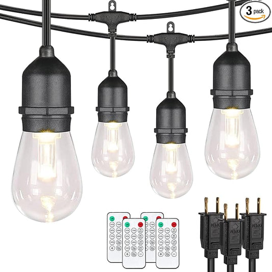Mlambert 144Ft(3x48ft) 3-Color in 1 48Ft Remote LED Dimmable Outdoor String Lights, Plug-in 2700K/4000K/5000K Waterproof Light for Patio Backyard