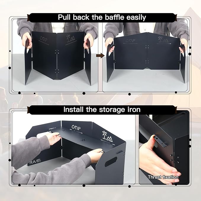 4 Plates Camping Stove Windscreen Metal Wind Blocker Folding Stove Windshield with Storage Bag Stove Wind Screen for Outdoor Camping Accessories for Camping, Hiking, Cooking, Picnic (Model 1)