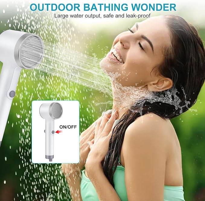 Portable Shower for Camping, Rechargeable Outdoor Shower Pump with Steady Stream, Battery Powered Handheld Shower, Pumps Water from Bucket with 1~2 hours runtime, Travel & Backpacking Essentials