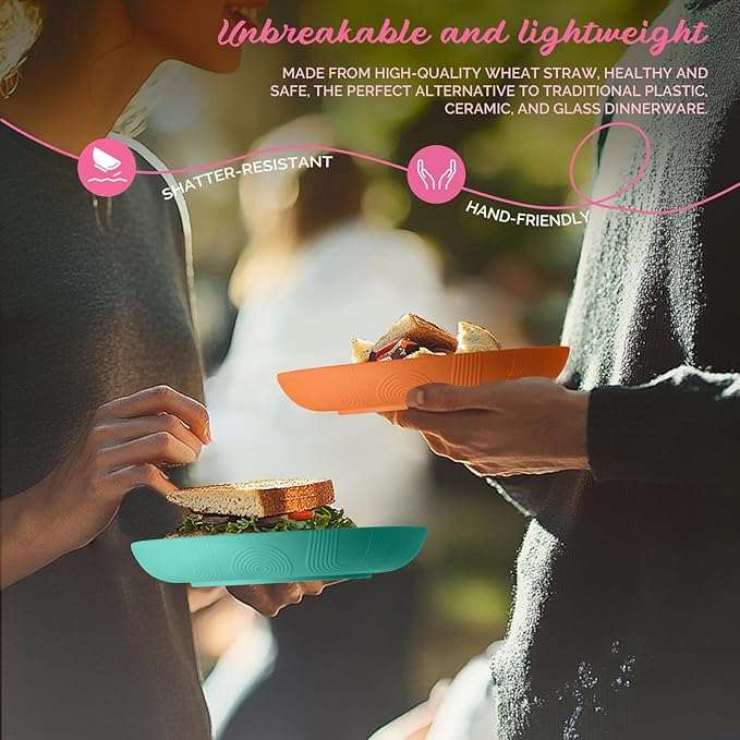Homienly Premium Wheat Straw Plates Unbreakable Deep Dinner Plate Set Alternative to Plastic Plates Reusable 9 Inch Dishwasher & Microwave Safe for Kitchen Plate 4 PCS - Multi Colors