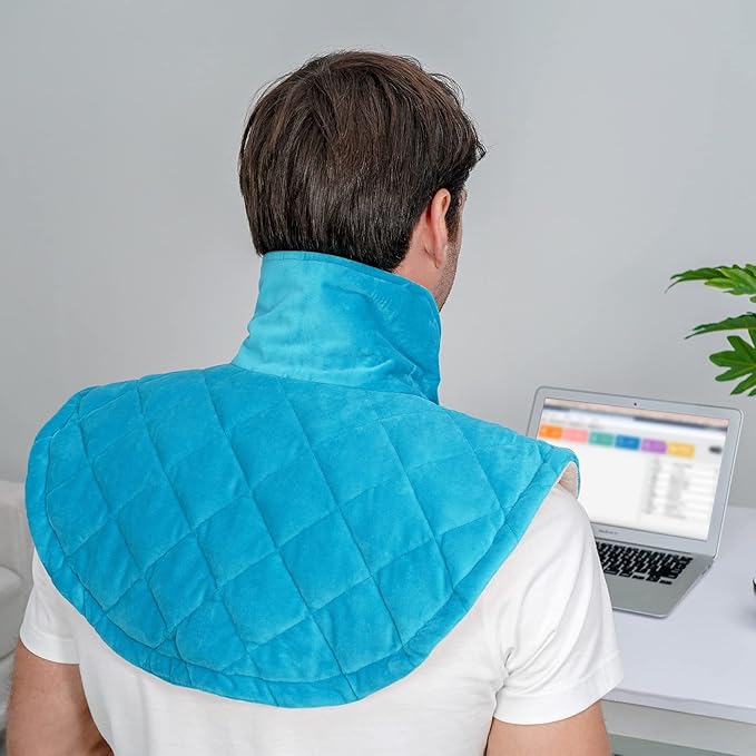 Electric Heating Pad for Neck and Shoulders, Shoulder Heating Pads, Weighted Neck Heating Pad for Pain Relief, 6 Heat Settings Far Infrared Heated Pad with Auto Off (Blue M)