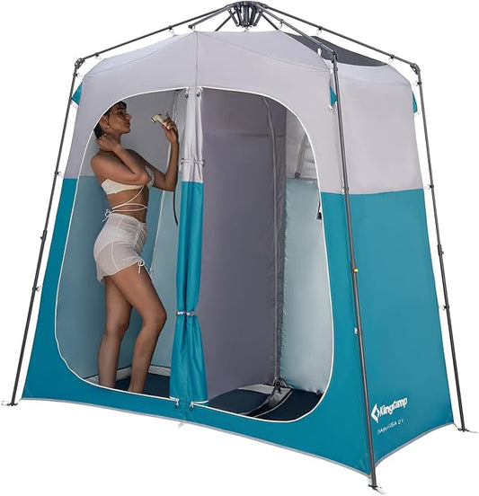 KingCamp Instant Shower Tent, Portable Superior Stable Privacy Shelter, 2 Large Rooms Outdoor Toilet Tent with Floor for Beach, Camping & Hiking, Setup in Under 60s
