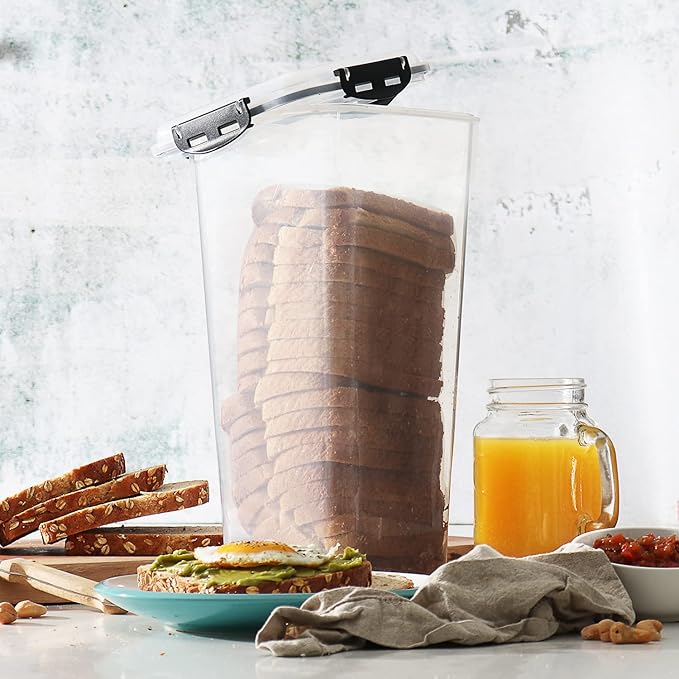 Tafura Bread Container - 2 Pack 5 Liter BPA Free Plastic Bread Box - Container/Holder for Homemade Loaves and Baked Goods with Black Airtight Lid