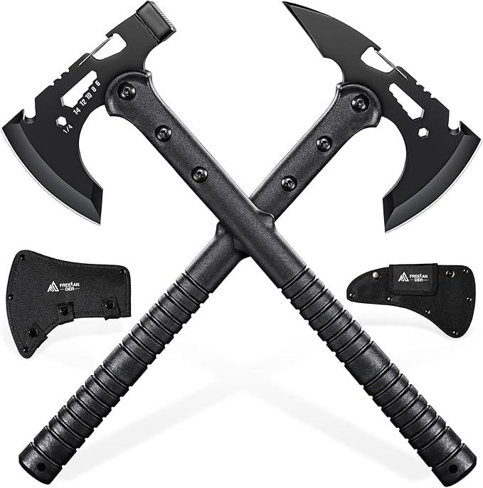 Freelander Tactical Axe 2 Pack, Sharp Tomahawk with Sheath, Portable Tomahawk with Clip and Bottle Opener, Durable Survival Hatchet for Emergency, Hiking and Camping