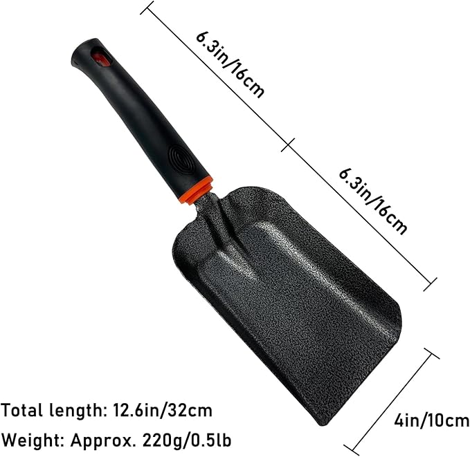 SoloWilder 12.6" Ash Shovel for Fire Pit & Fireplace - Manganese Steel Gardening Tool - Black