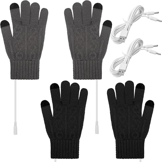 Bencailor 2 Pairs Usb Winter Heated Gloves Mitten Hand Washable Knitting Touchscreen Laptop Gloves