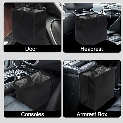 Homelove Car Trash Can, Leak-Proof Waterproof Trash Bin Collapsible Portable Auto Garbage Bag Large Capacity Trashcan Storage Bag Multipurpose Car Organizer Hanging (Black)