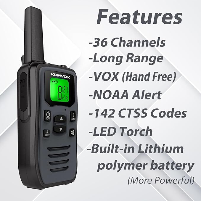 Long Walkie Talkies for Adults with 36 Channels, Two-Way Radio Walkie Talky with NOAA Weather Alerts, Emergency Radio for Camping Hiking Gear