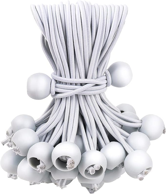 50PCS White Bungee Cords, 12 Inch Heavy Duty Outdoor Bungee Cord with Balls, Tarp Tie Down Bungee Balls for Shelter, Camping, Cargo, Tent Poles UV Resistant