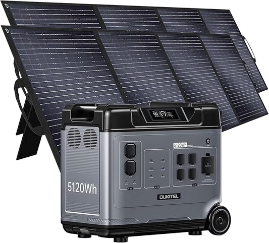 OUKITEL P5000 Solar Generator with 2x400W Panels, 5120Wh Solar power station with 5x2200W AC Outlets (4000W Peak), 1800W Fast Charging, Emergency Power Station for Home, Camping & RVs, Battery Backup