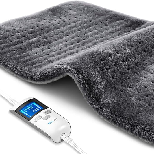 Boncare® LCD Digital Control 12” x 24” Heating Pad for Back Pain Relief and Cramps with Auto Shut off Large Size 6 Temperature Settings 6 Timers Super Soft Velvet Moist / Dry Hot Heat Pad (Dark Gray)