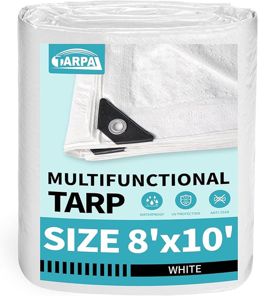 TARPAL 8x10 Feet White Tarp Waterproof Lightweight tarps Multipurpose Protective Cover All Purpose Poly Tarps Cover for Firewood Outdoor Furniture etc