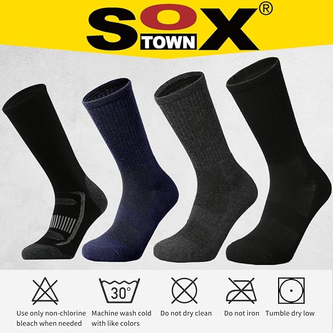 SOX TOWN Men's Merino Wool Cushion Crew Socks for Outdoor Hiking Hike Trail Performance Moisture Wicking Lightweight Summer