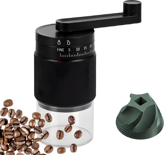 Manual Coffee Grinder - 95 Ceramic Burr, Adjustable Coarse to Fine, 30g Beans & 80ml Powder, Detachable Handle for Espresso, French Press, Camping