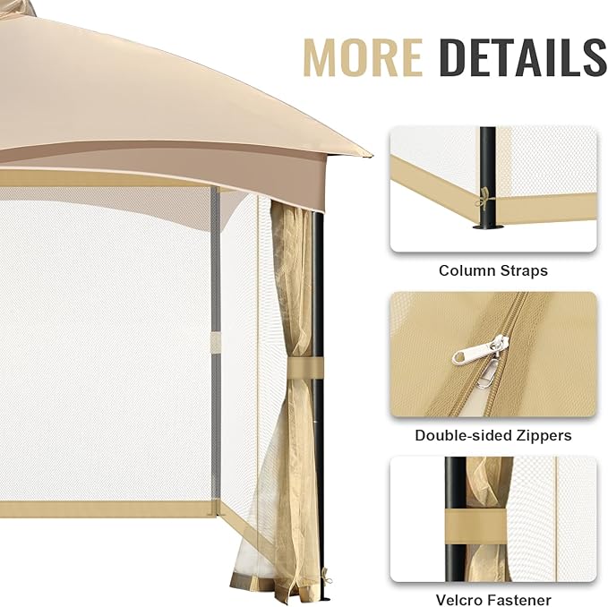 COWVIE Gazebo Replacement Netting Screen, 10' x 12' Universal Gazebo 4-Panel Mosquito Sidewalls with Double Zippers for Outdoor Patio (Only Netting)