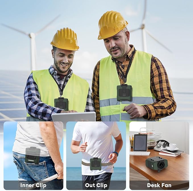 Portable Waist Fan 18000RPM Strong Airflow Waist Fan Belt fan With Max 12H Working Time 3 Speeds adjustment With LED flashlight Rechargeable Personal Fan for Outdoor Jobsite(Green)