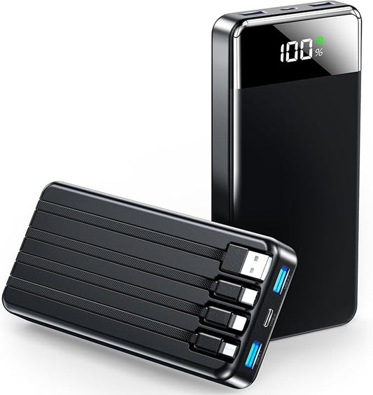 Portable Charger 35000mAh Power Bank - Powerbank with 4 Built in Cables, 22.5W Fast Charging Travel Camping Essential Battery Pack Compatible with iPhone 17 16 15 14 13 Samsung Google, 1 Pack