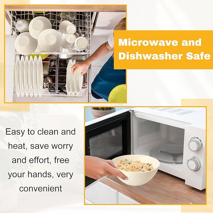 LemonRoad 12 Set College Dorm Dishes Essential Kit, Plates and Bowls Back to School Beige Room Dishes Set with Storage Mesh Bag Cup, Microwave Dinnerware Picnic for RV Camping