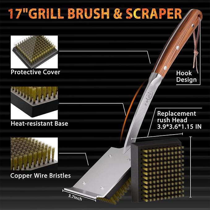 ENLOY 2-Pack Copper Wire Grill Brush Replacement Heads, Grill Brush and Scraper Replacement Head with 8 Screws & Screwdriver, BBQ Cleaning Replacement Brush Head with Protective Cover & for Most Grill