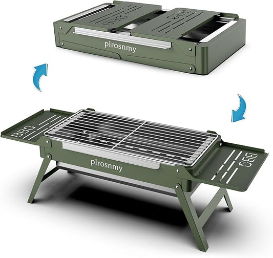 Portable Charcoal Grill, Small Foldable Grills for Travel, Camping Smoker Mini BBQ Grill, Stainless Steel Table Top Grill Charcoal for Outdoor Cooking, Camping, Backyard Barbecue