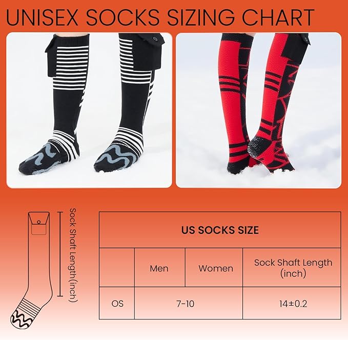 Heated Socks, 14-Hour Runtime & 10000mAh Rechargeable Heated Socks for Men, Electric Socks for Women, Heated Ski Socks for Winter, Hunting, Skiing, Snowboarding, Fishing, Work
