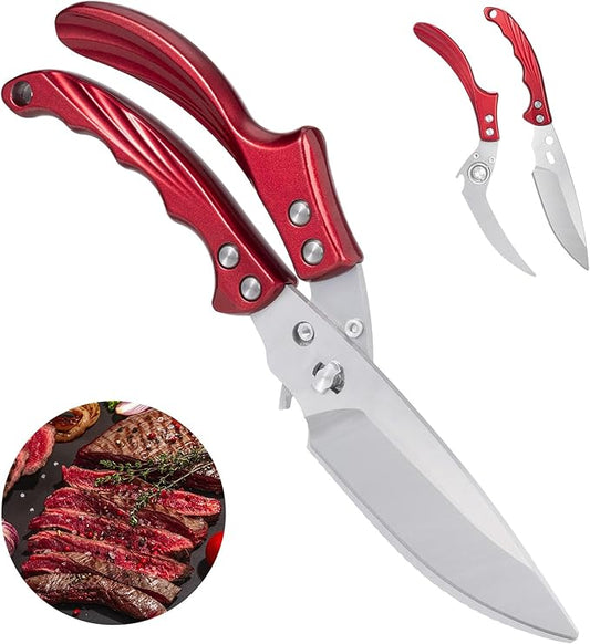 Kitchen Shears Kitchen Scissors for food - Stainless Steel Poultry Shears Heavy Duty for Meat Bones Seafood, All Purpose Food Scissors, Detachable Blades, Ergonomic Handle, Dishwasher Safe, Red