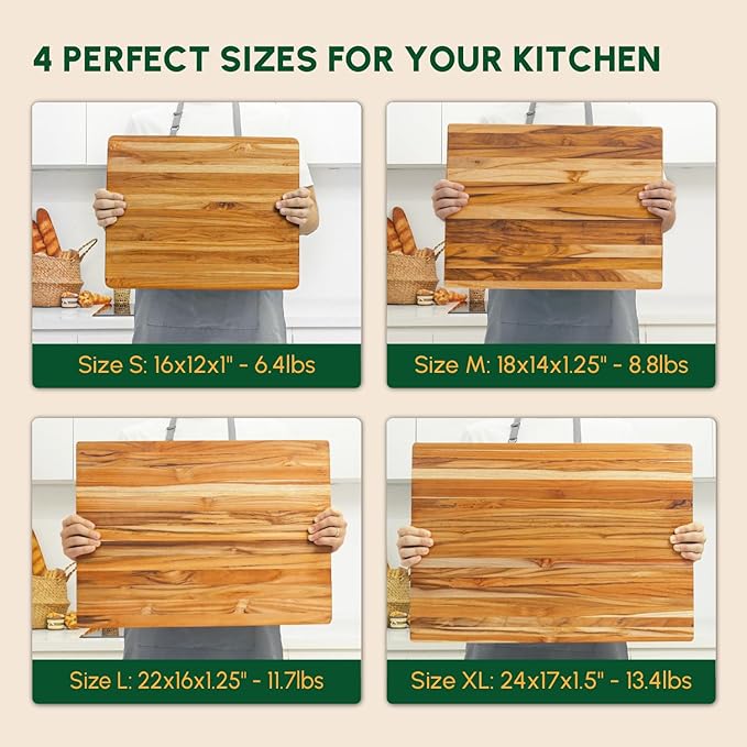 BEEFURNI Teak Wood Cutting Board with Hand Grip (XL, 24x17x1.5"), X-Large Wooden Cutting Board for Kitchen, Chopping Board Wood, Butcher Block, Charcuterie Board, Christmas Gifts, 1-Year Warranty