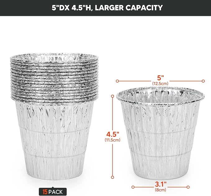 Stanbroil 15 Pack Grease Bucket Liners for Traeger Grills, Disposable Aluminum Drip Tray Liner for Traeger Pro 575/780, 20/22/34/ Series, Ironwood 650/885, 4.9" x 4.5"