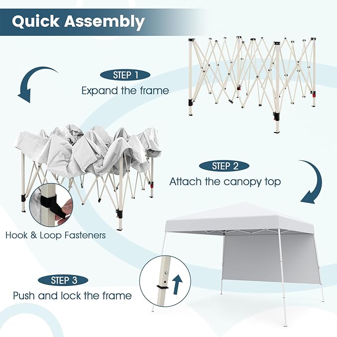 Tangkula 10x10 FT Pop Up Canopy with Sidewall, UPF 50+ Easy Setup Outdoor Tent with Backpack, 4 Stakes, Portable Heavy-Duty Canopy Tent for Party Events Camping Picnic, 10x10 Base, 8x8 Top