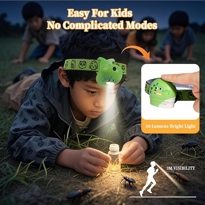 KunHe 8 Pack LED Kids Headlamp with Animal Designs Adjustable Headlight for Camping Running Christmas Stocking Stuffers Gifts for Girls Boys Batteries Included