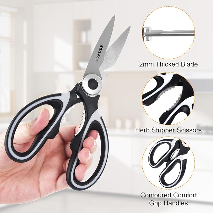 Kitchen Scissors Utility Chopping Scissor Professional Shears for Meat Cutting Sharp Kitchenaids Shears Multipurpose Scissor for Food Outdoor BBQ No Rust + 100 Pcs Plastic Gloves Disposable