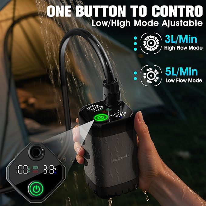 Portable Shower With Heater,Portable Shower For Camping With 2000W Auto-Off Heater,4 Spray Modes,Lasting 140 mins,LED Display,Portable Shower Pump,Outdoor Shower For Camping,Hiking,Travel,Car,Pet