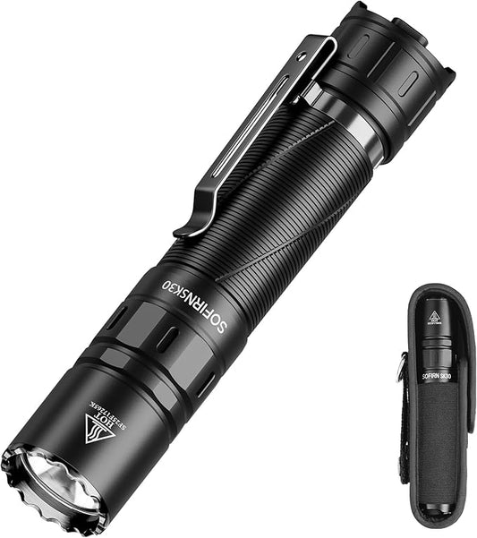 Sofirn SK30 Tactical Flashlight Rechargeable 3000 High Lumens Pocket Flashlight Dual Switches 6 Modes Super Bright IP68 LED Flashlight for Camping, Home, Emergency, Rescue, Hunting, Inspection, Repair